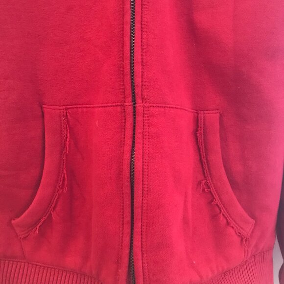 Aeropostale hoodie faux fur lined zip red velvet spell out Y2K women L skater - Picture 7 of 7